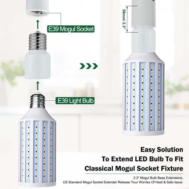 EMNOOTI Porcelain Mogul Socket Extender,Mogul Base E39 Socket Extensions Adapter, E39 to E39 Screw Mogul Base LED Fluorescent Incandescent Lamp Holder Adapter 1500W 600V (10-Pack) - Image 4